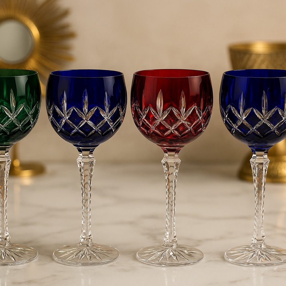 🆕 Ajka Arabella Hand-Cut Hock Crystal Wine Glasses – Set of 4 (Hungary) - Picture 2 of 10